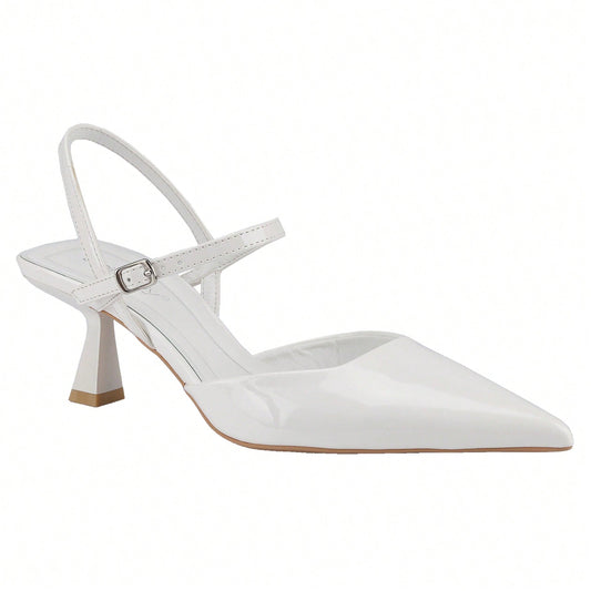 Women's Slingback Patent Kitten Heel Pointy Toe Ankle Strap Chunky Low Heel Pumps Shoes 1.5 Inch