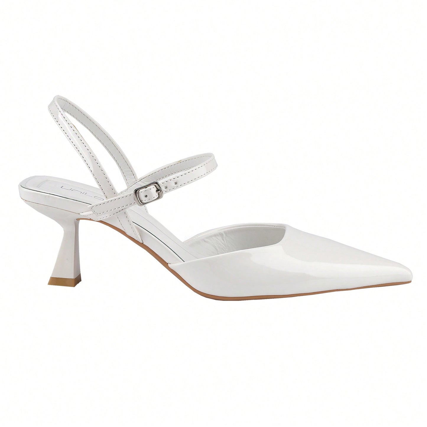 Women's Slingback Patent Kitten Heel Pointy Toe Ankle Strap Chunky Low Heel Pumps Shoes 1.5 Inch