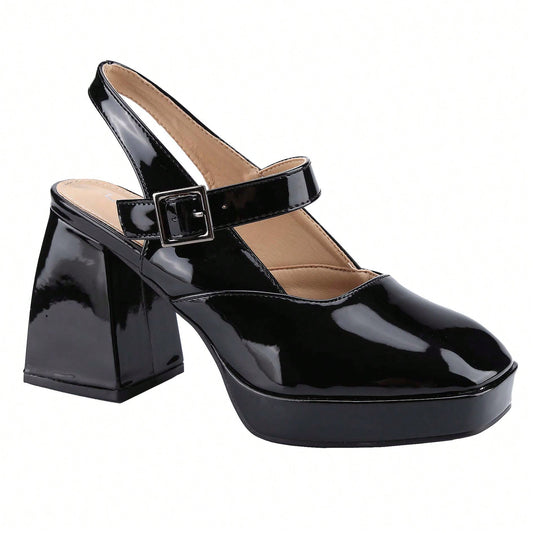 Women's Square Toe Mary Janes Chunky High Heels Dress Pump Shoes