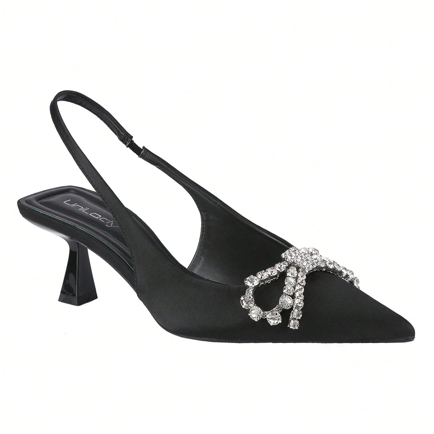 Women's Pointed Toe Kitten Heel Mules, Singling Back Rhinestones Bowknot Pumps