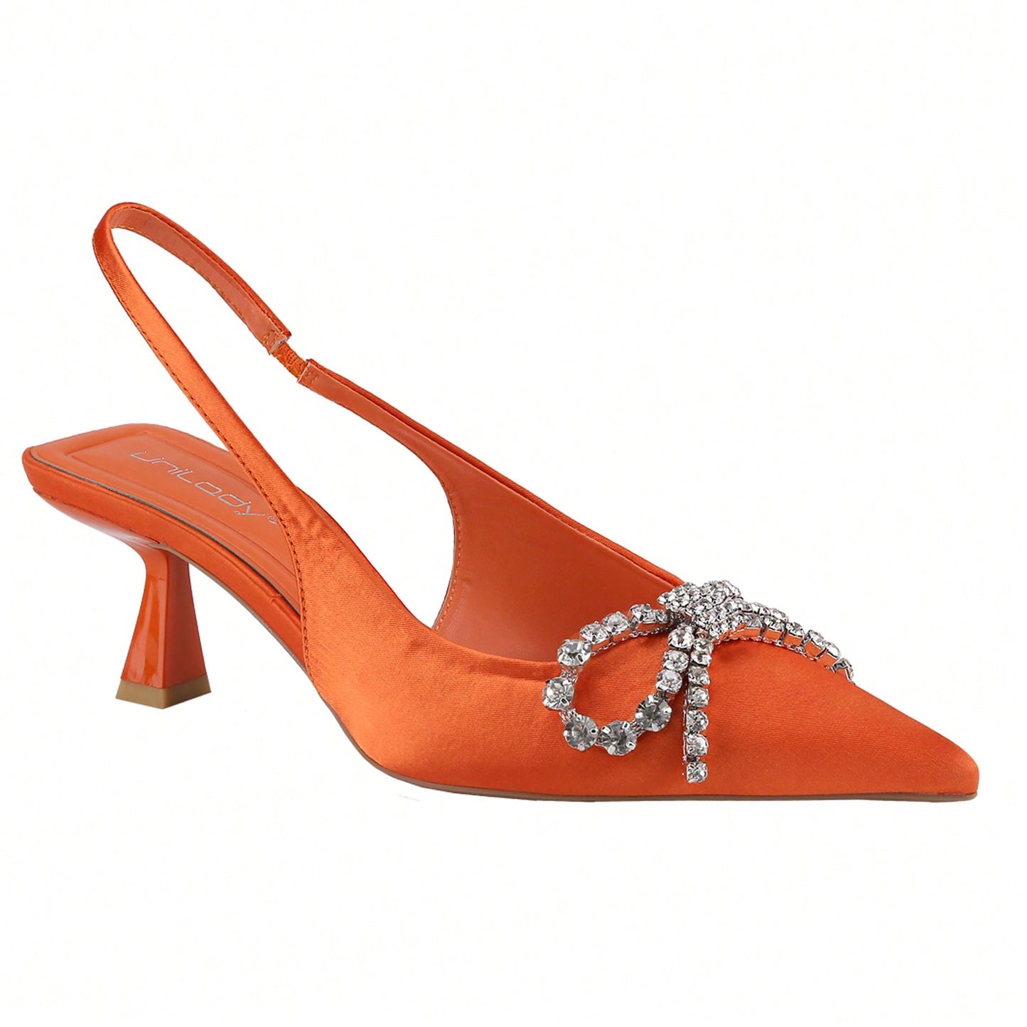 Women's Pointed Toe Kitten Heel Mules, Singling Back Rhinestones Bowknot Pumps