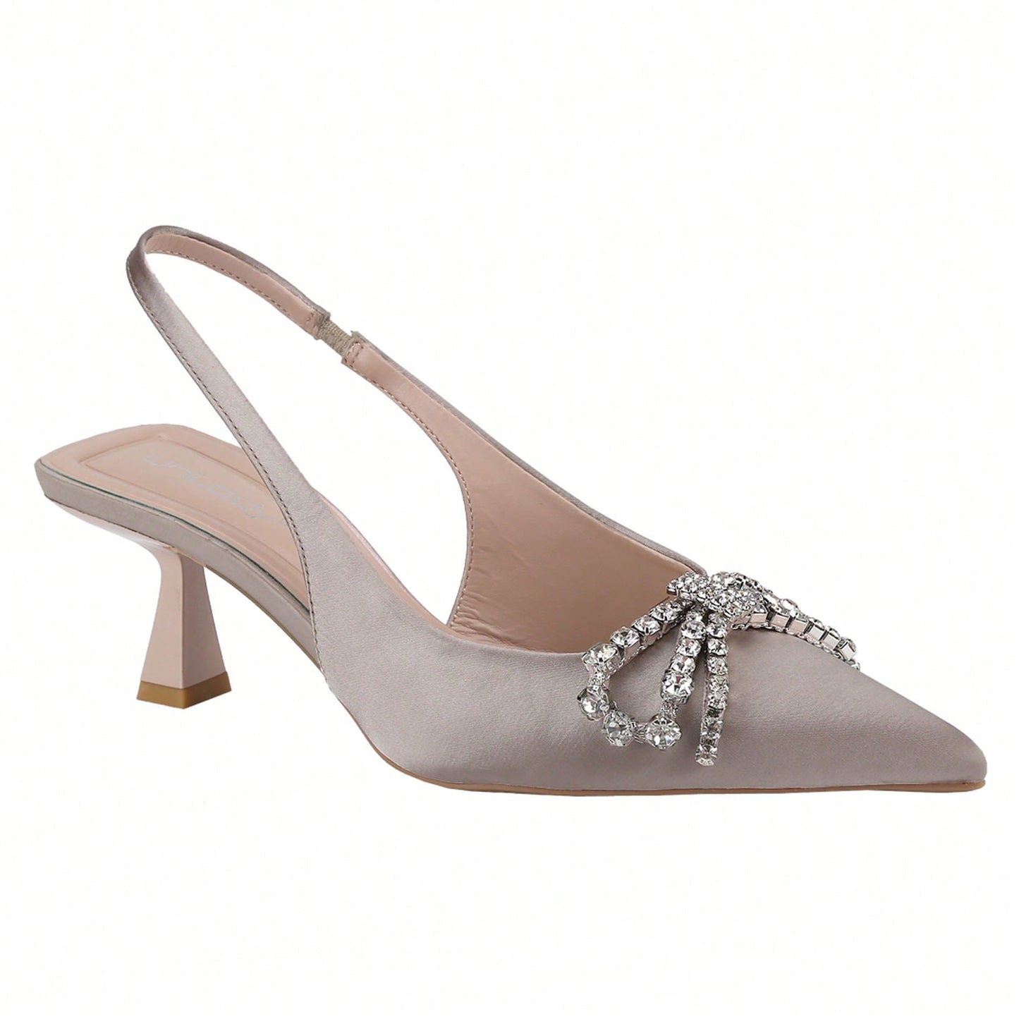 Women's Pointed Toe Kitten Heel Mules, Singling Back Rhinestones Bowknot Pumps