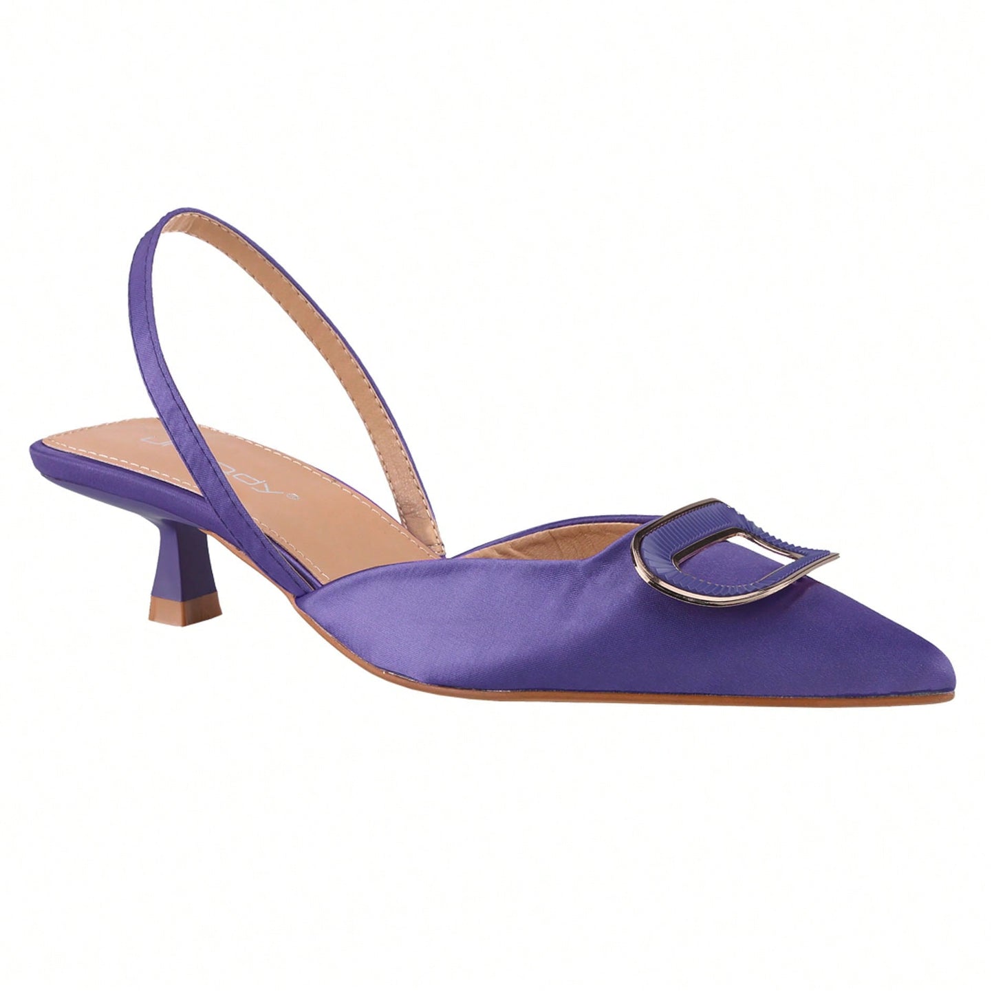 Women's Court Pointed Toe Slingback Square Buckle Sandals, Kitten Heels Slip On