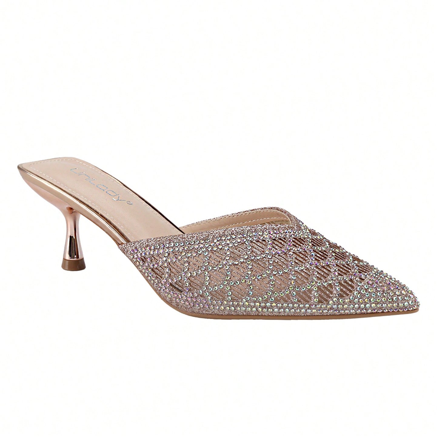 Women's Stiletto Heels Sandals, Pointed Toe Rhinestone On Fabric Mule Pumps