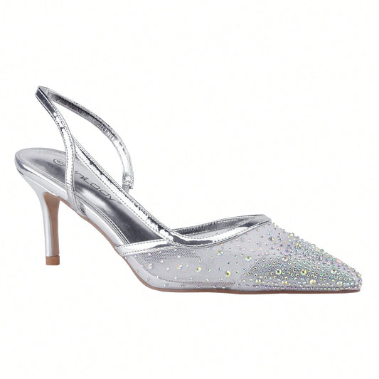 Women's Slingback Ankle Strap Pointed Toe Kitten Heel Pumps Mary Jane Slip On Mid Heel Shoes