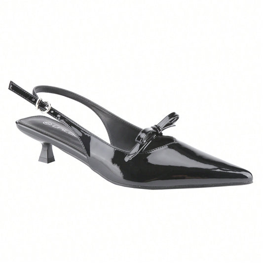 Women's Slingbacks With Bow And Buckle Closed Pointed Toe Kitten Heels Mules Slip On Wedding Dress Pumps Shoes