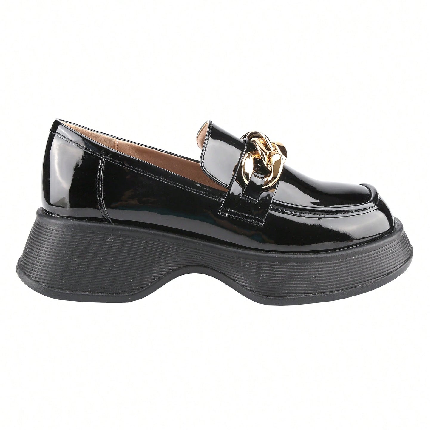 Platform Loafers For Women With Chain Comfort Chunky Heel Slip On Round Toe Business Work Shoes
