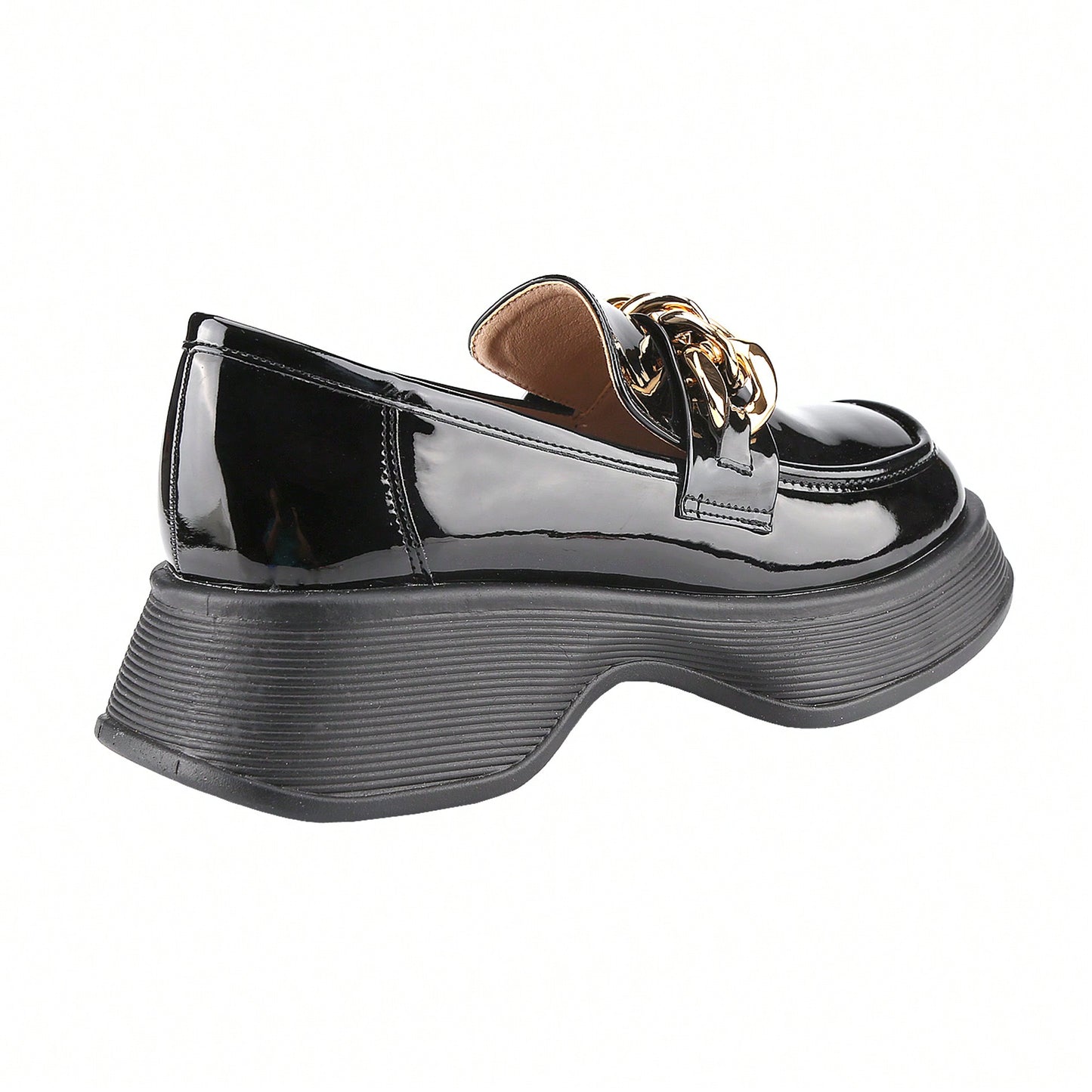 Platform Loafers For Women With Chain Comfort Chunky Heel Slip On Round Toe Business Work Shoes