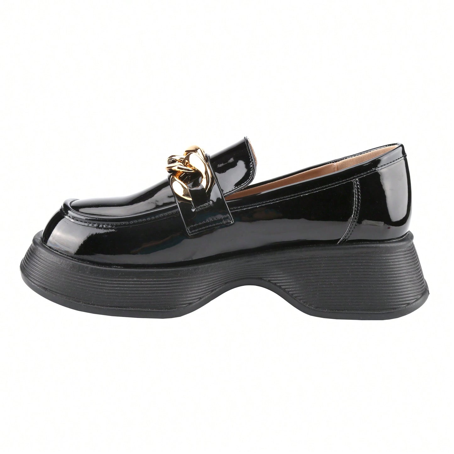 Platform Loafers For Women With Chain Comfort Chunky Heel Slip On Round Toe Business Work Shoes
