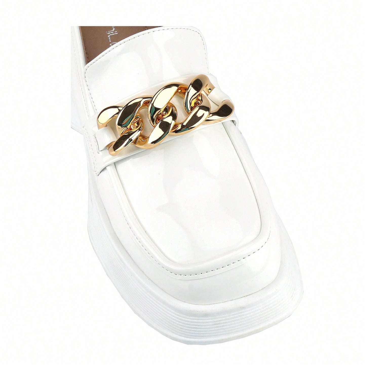 Platform Loafers For Women With Chain Comfort Chunky Heel Slip On Round Toe Business Work Shoes
