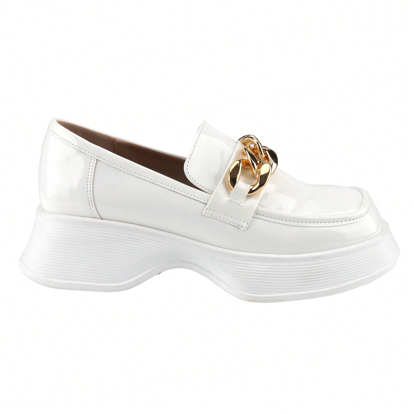 Platform Loafers For Women With Chain Comfort Chunky Heel Slip On Round Toe Business Work Shoes