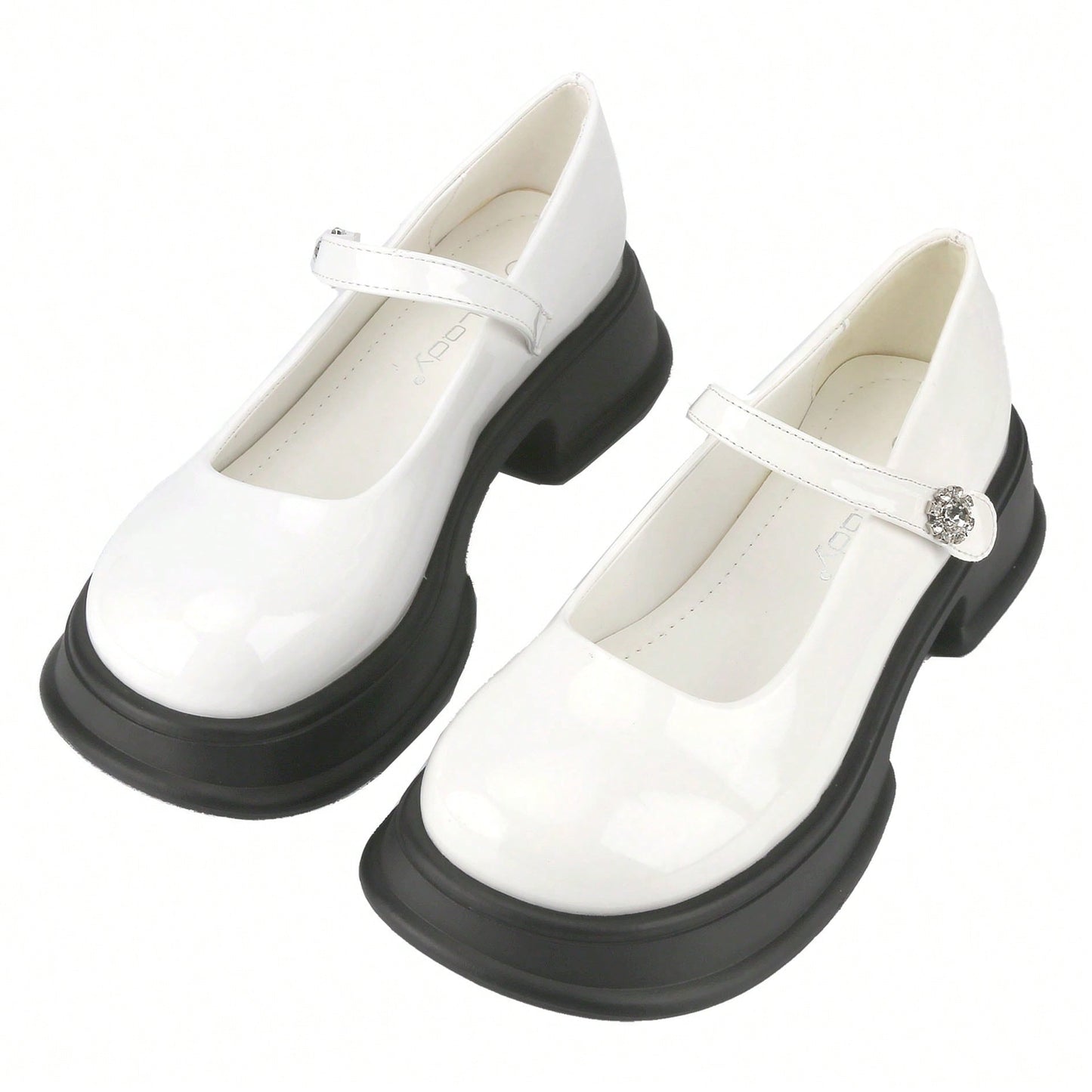 Women's Platform Chunky Heel Loafers Classic Round Toe Slip On, Oxfords Shoes With Rhinestone On Strap