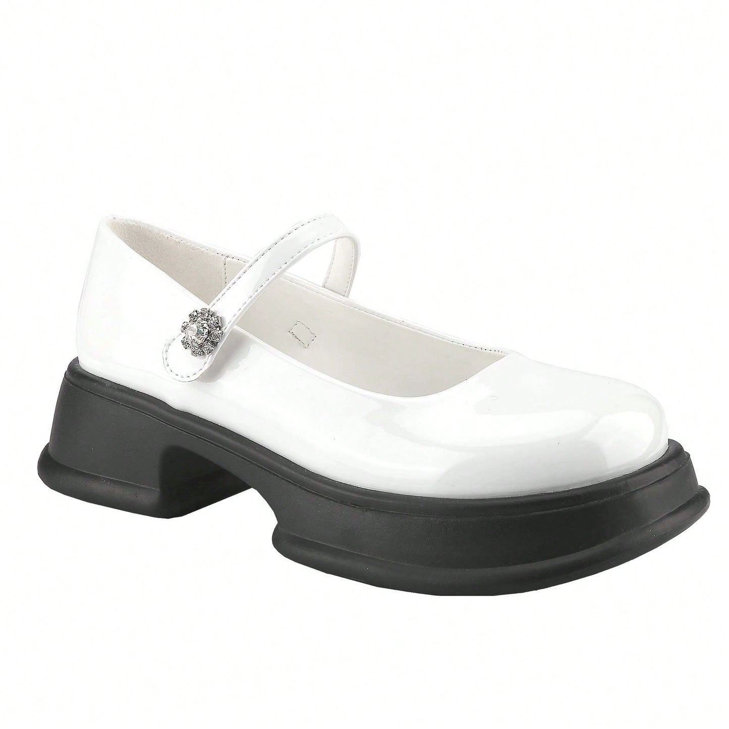 Women's Platform Chunky Heel Loafers Classic Round Toe Slip On, Oxfords Shoes With Rhinestone On Strap
