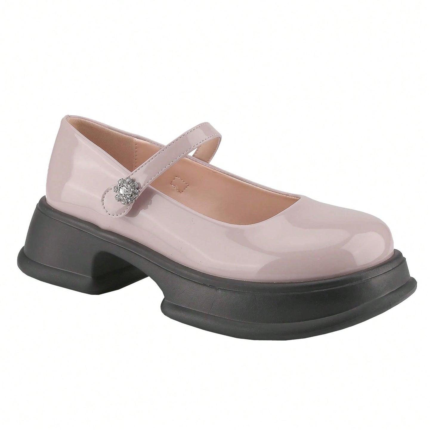 Women's Platform Chunky Heel Loafers Classic Round Toe Slip On, Oxfords Shoes With Rhinestone On Strap