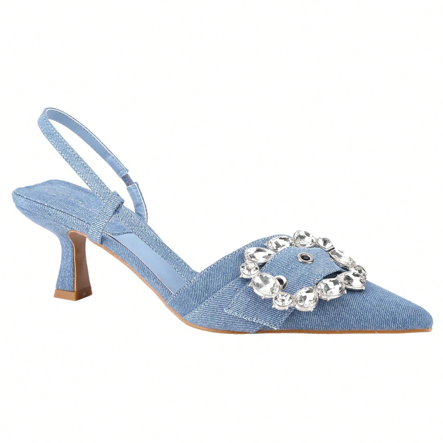 Stiletto Pumps Kitten Heel Slingback Sandals Strappy Closed Pointed Toe Mule Heels Backless Rhinestones Dress Shoes For Party Office Date