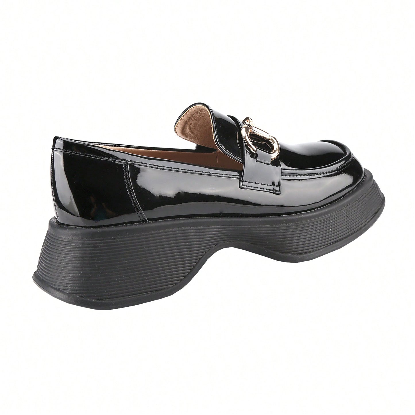 Womens Lug Sole Platform Mid Chunky Heel Loafers Classic Round Toe Slip On Office Uniform Oxfords Shoes With Metal Chain