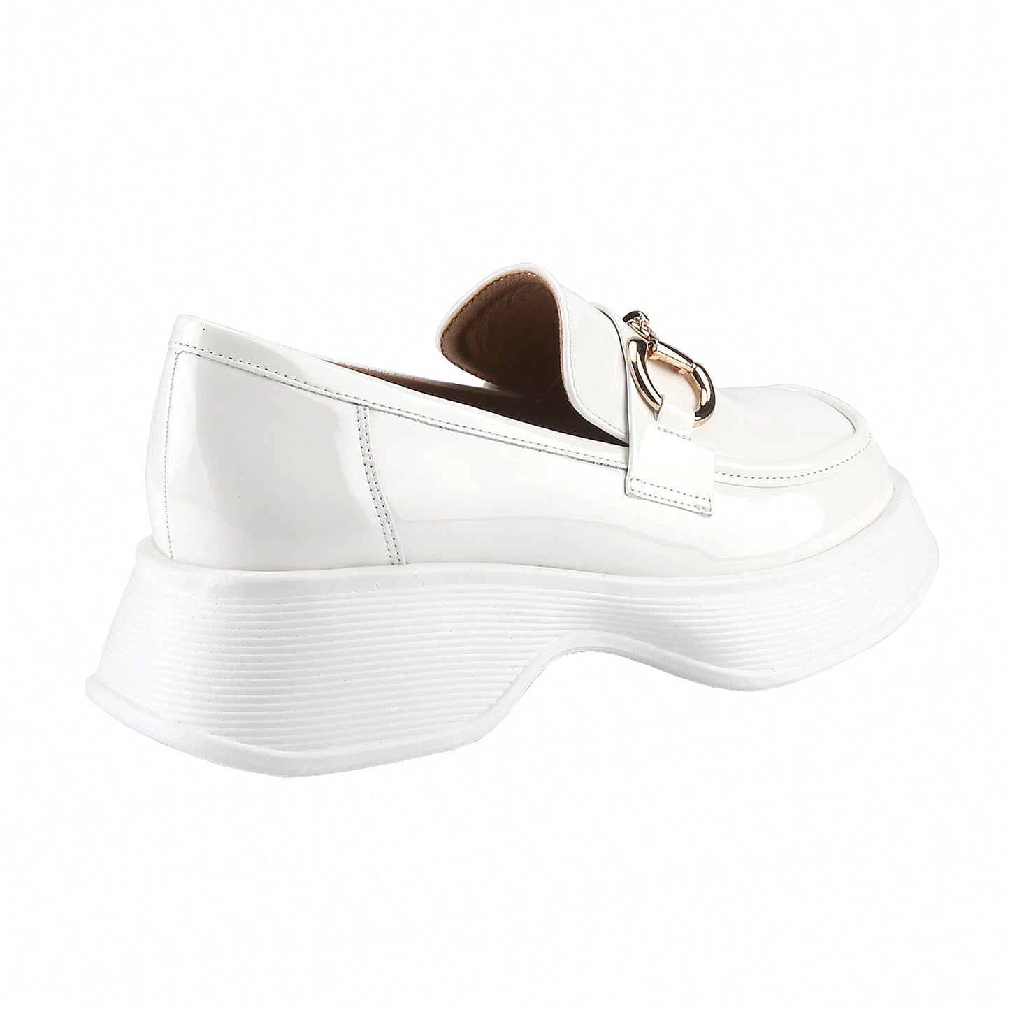 Womens Lug Sole Platform Mid Chunky Heel Loafers Classic Round Toe Slip On Office Uniform Oxfords Shoes With Metal Chain