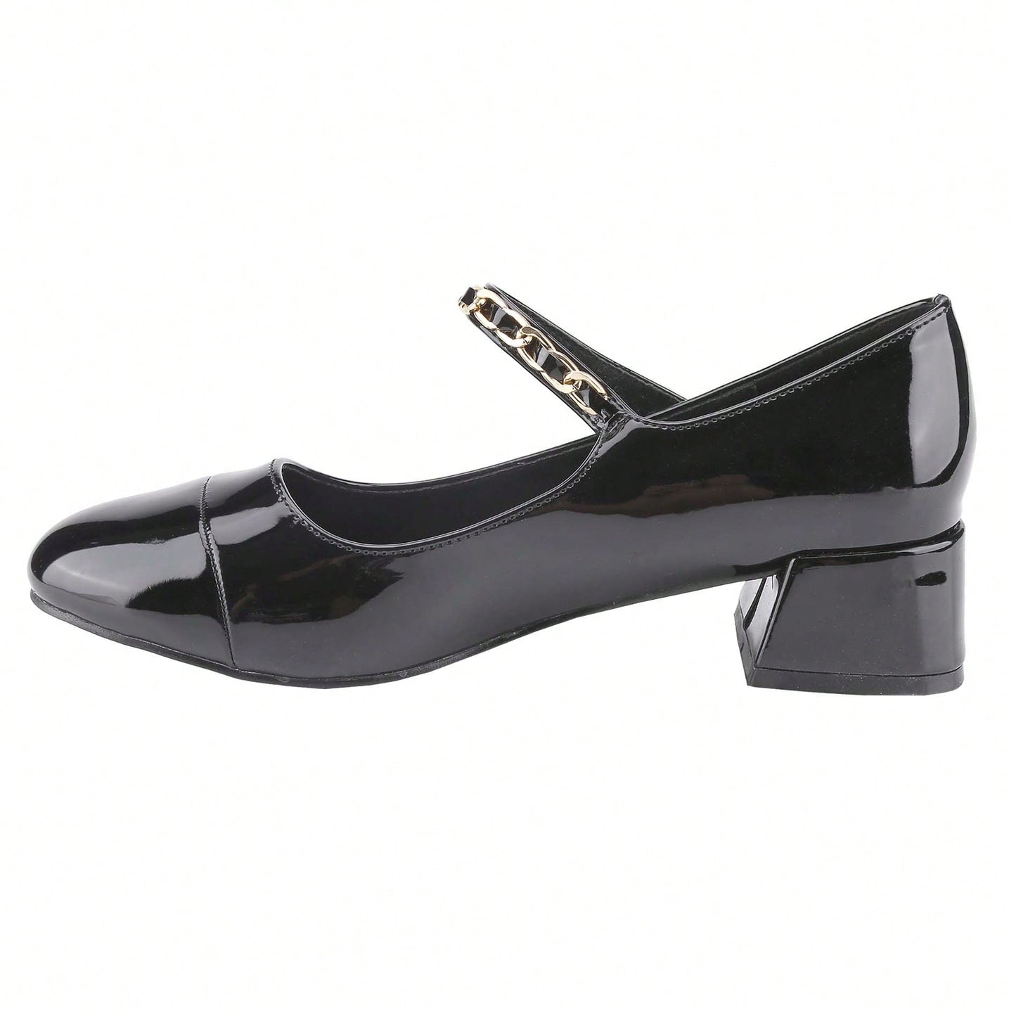 Women's Elegant Pearl-Chain Embellished French Mary Jane Pumps Patent High Heels