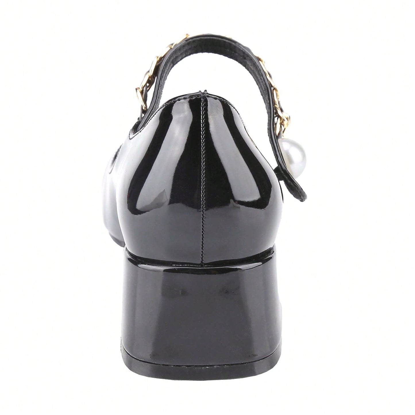 Women's Elegant Pearl-Chain Embellished French Mary Jane Pumps Patent High Heels