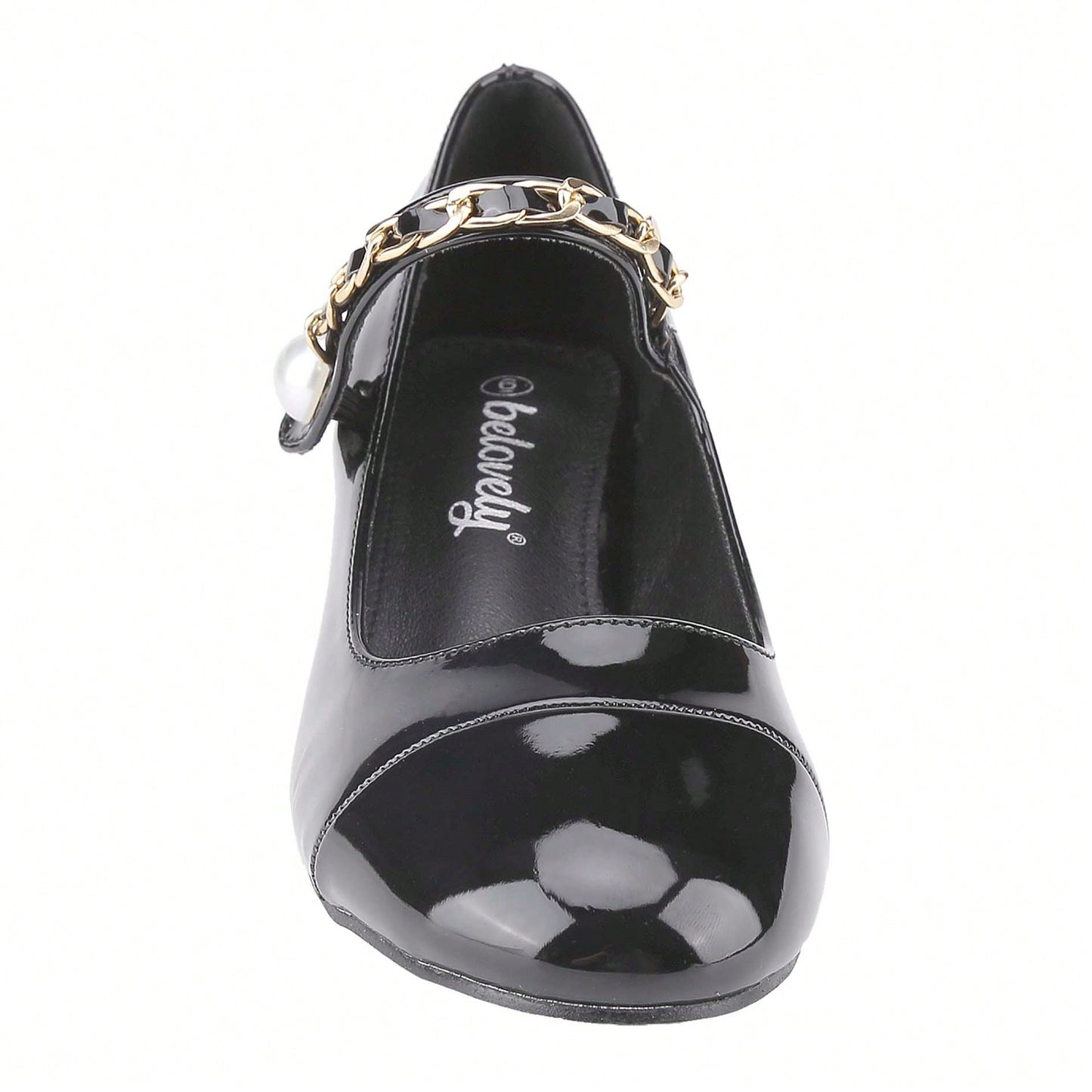 Women's Elegant Pearl-Chain Embellished French Mary Jane Pumps Patent High Heels