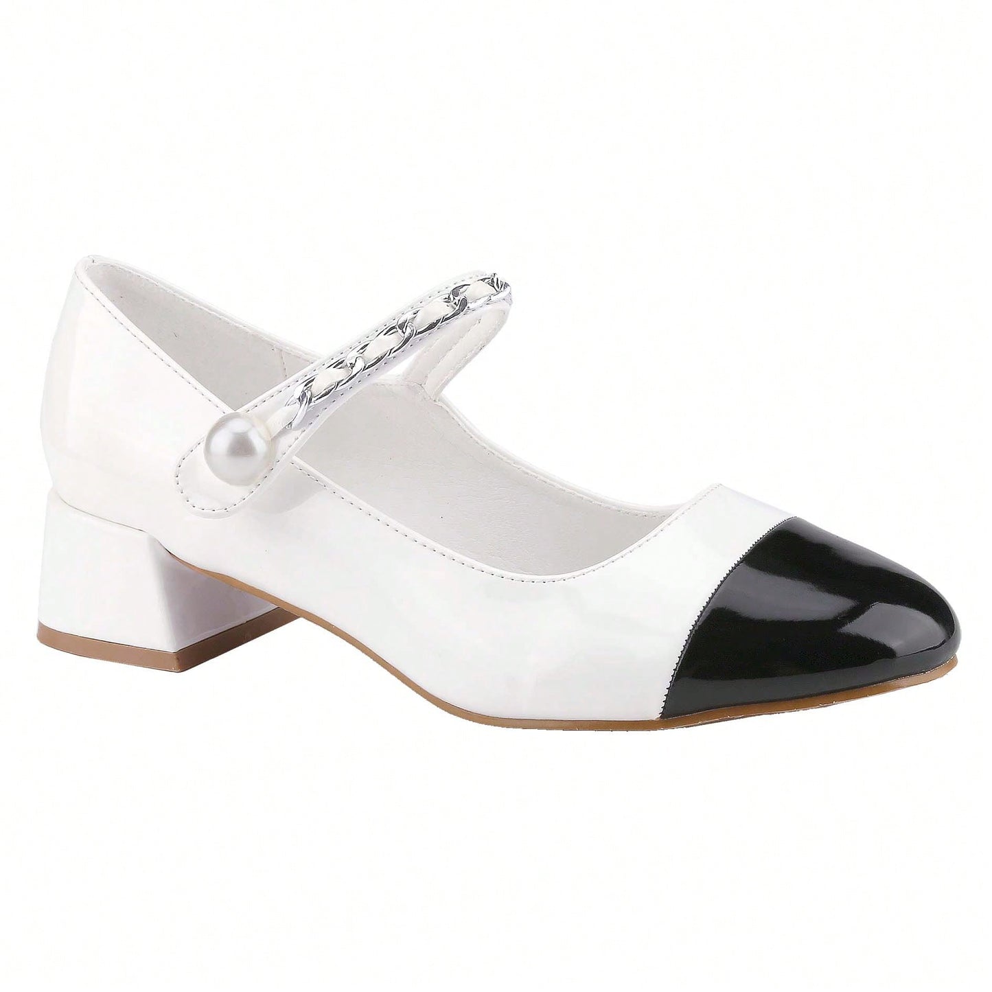 Women's Elegant Pearl-Chain Embellished French Mary Jane Pumps Patent High Heels