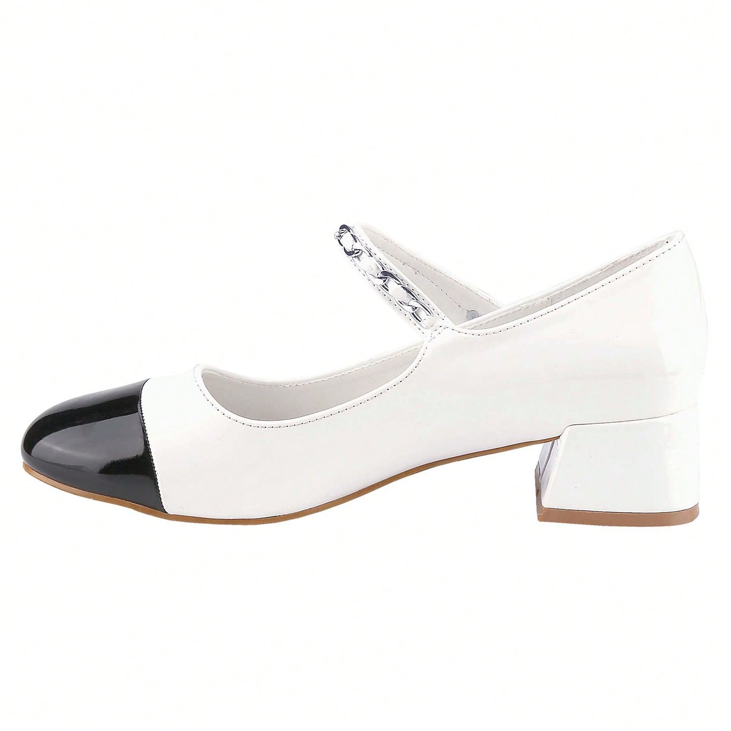 Women's Elegant Pearl-Chain Embellished French Mary Jane Pumps Patent High Heels