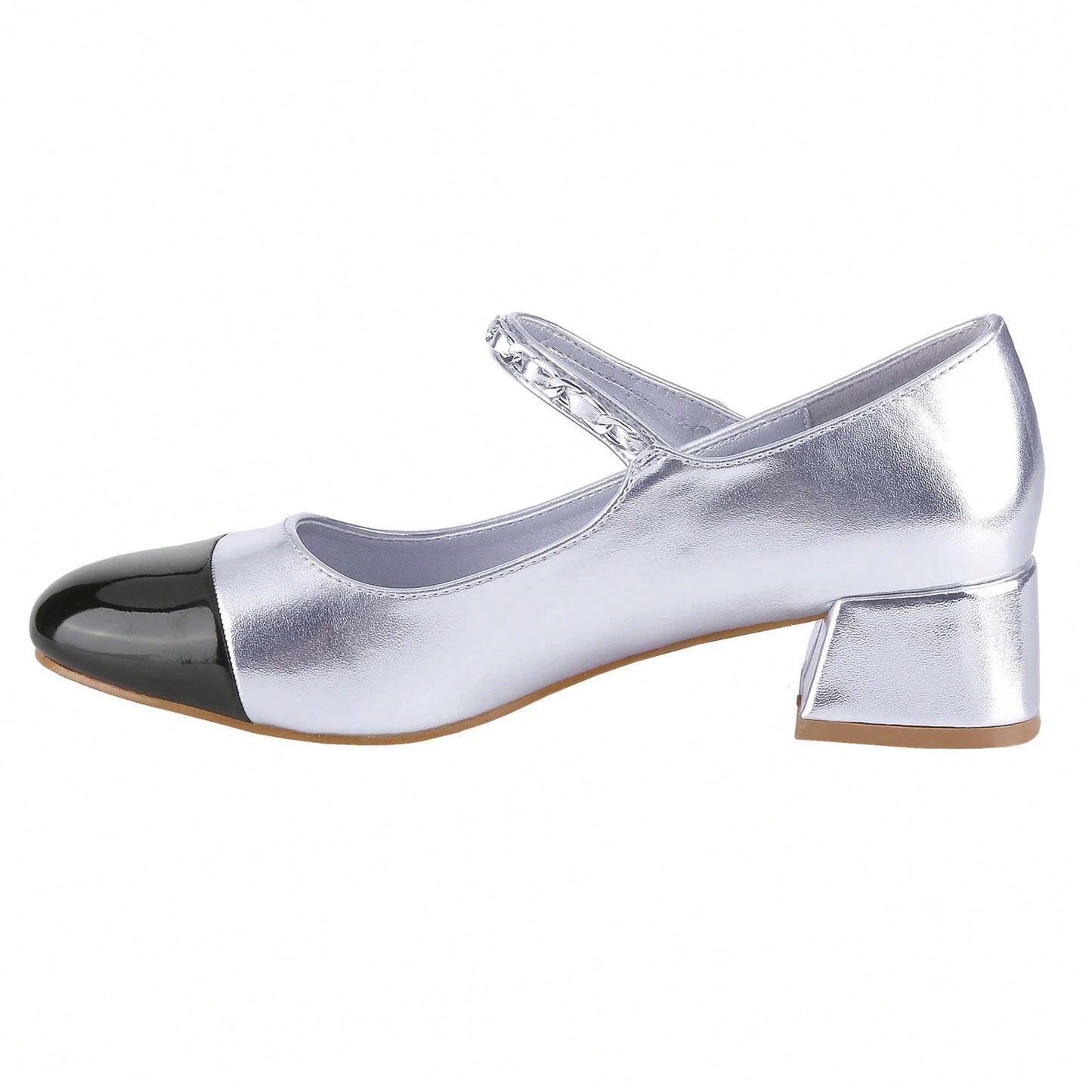 Women's Elegant Pearl-Chain Embellished French Mary Jane Pumps Patent High Heels