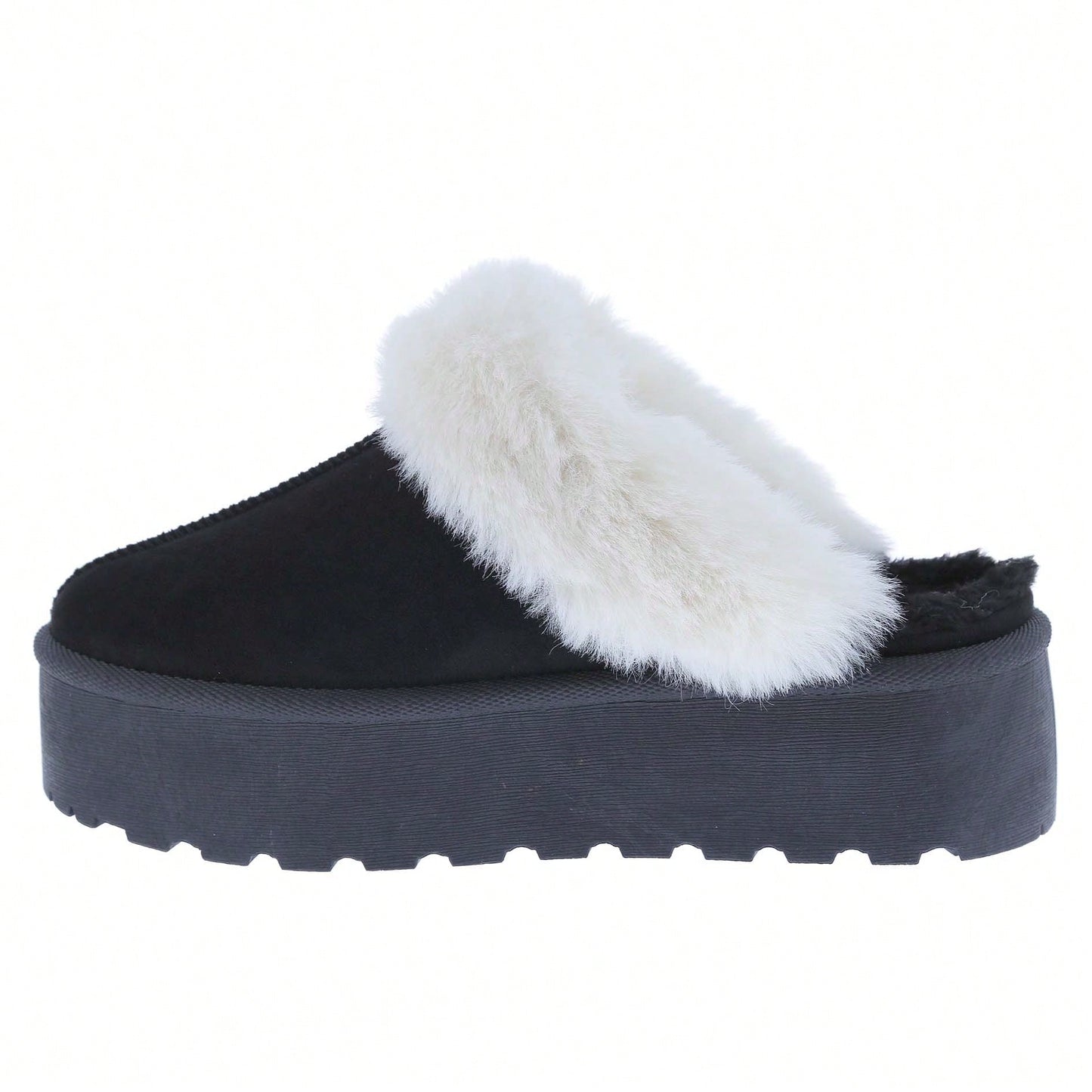 Women's Faux Fur Slip-On Platform Winter Mules Fluffy Suede Comfort Slippers