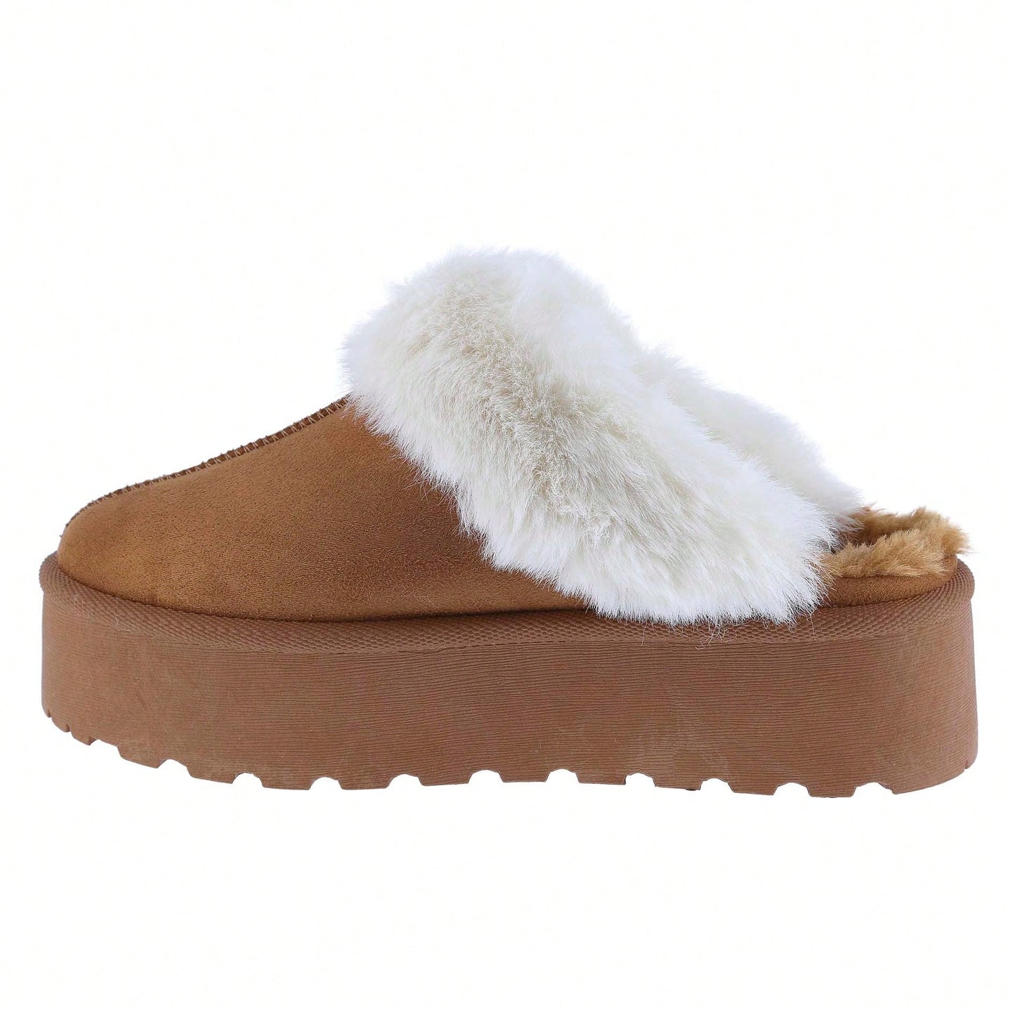Women's Faux Fur Slip-On Platform Winter Mules Fluffy Suede Comfort Slippers