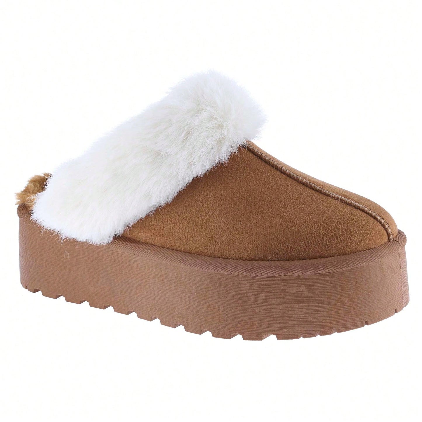 Women's Faux Fur Slip-On Platform Winter Mules Fluffy Suede Comfort Slippers