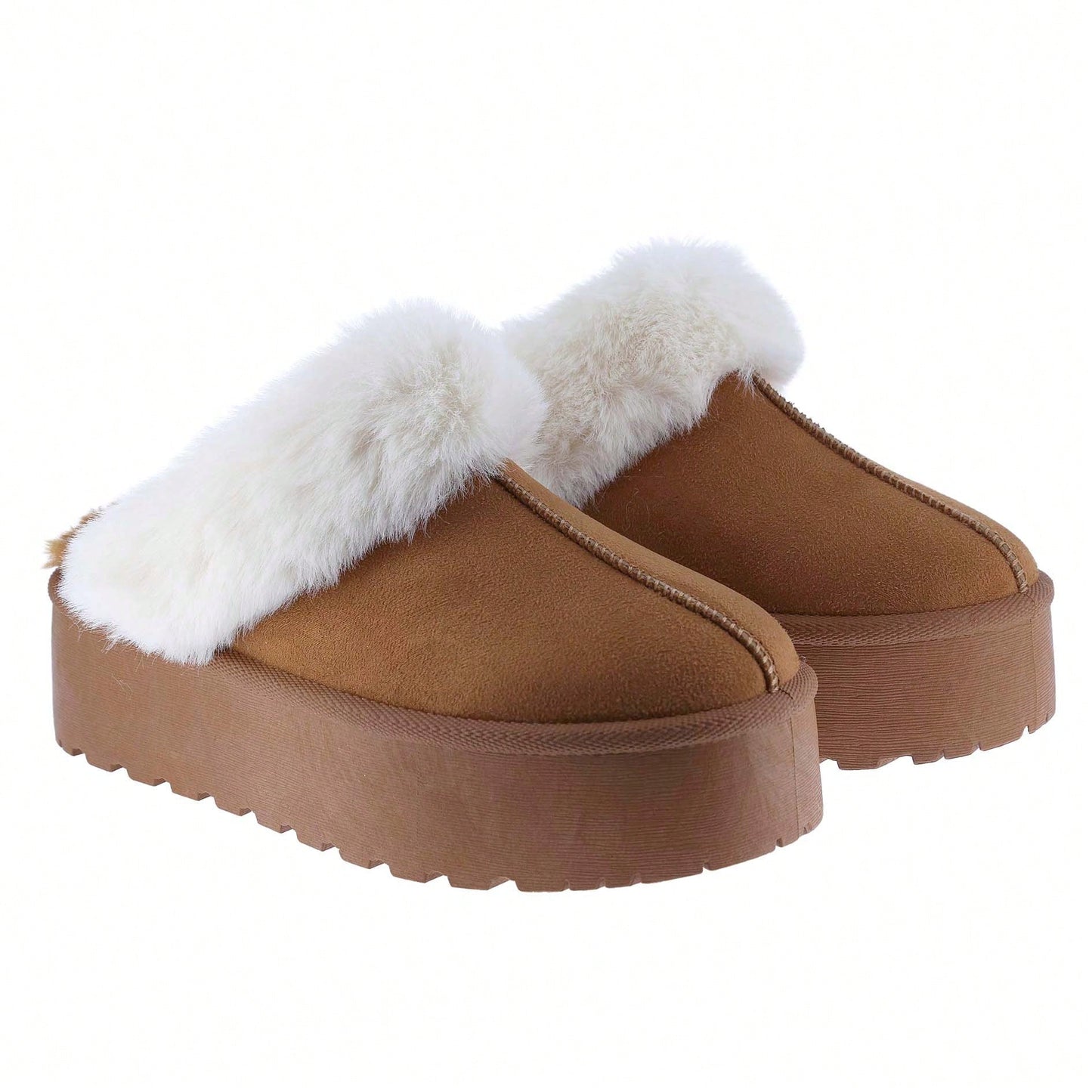 Women's Faux Fur Slip-On Platform Winter Mules Fluffy Suede Comfort Slippers