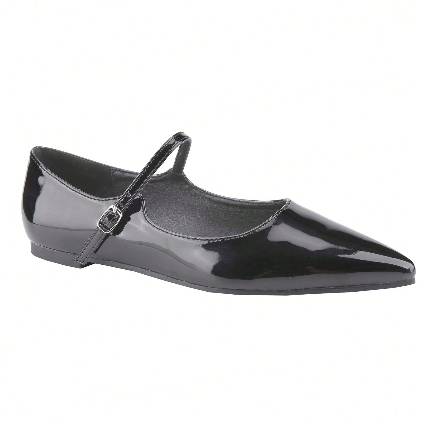 Women's Mary Janes Adjustable Straps Pointed Toe Flats Dress Shoes Retro Patent Leather Ballet