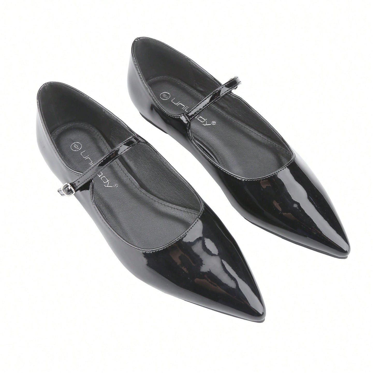 Women's Mary Janes Adjustable Straps Pointed Toe Flats Dress Shoes Retro Patent Leather Ballet