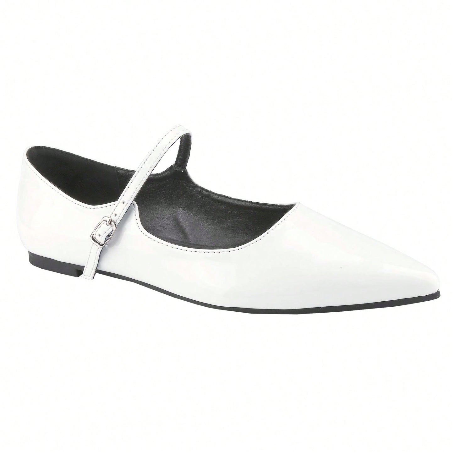 Women's Mary Janes Adjustable Straps Pointed Toe Flats Dress Shoes Retro Patent Leather Ballet