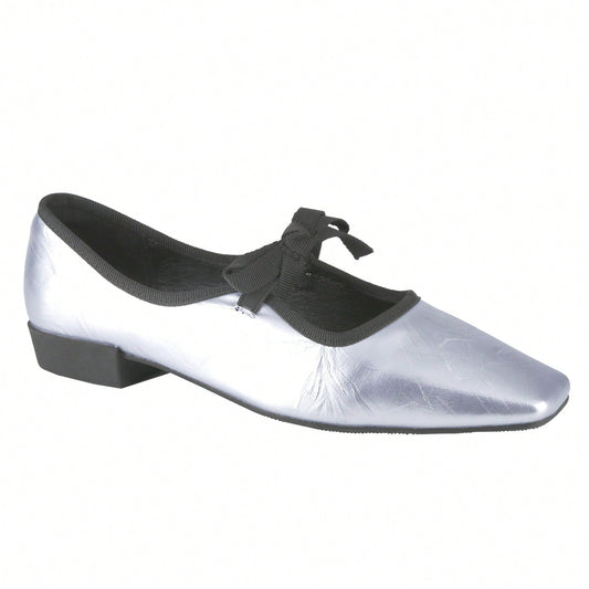 Women's Square Toe Bow Tie Strap Slip On Ballet Flats Lace Up Low Heel