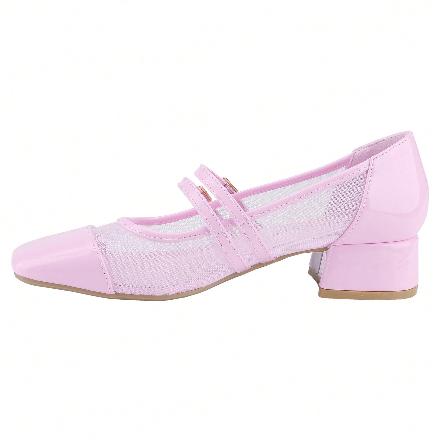 Mesh Double Strap Mid Heel Faux Patent Leather Women Shoes Mary Jane