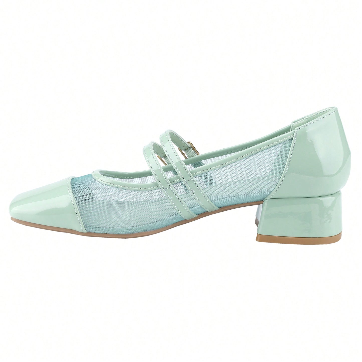 Mesh Double Strap Mid Heel Faux Patent Leather Women Shoes Mary Jane