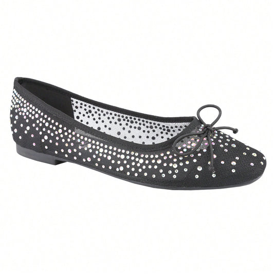 Women's Rhinestone Ballet Flats Square Toe Bow Slip On Mary Jane Coquette Aesthetic