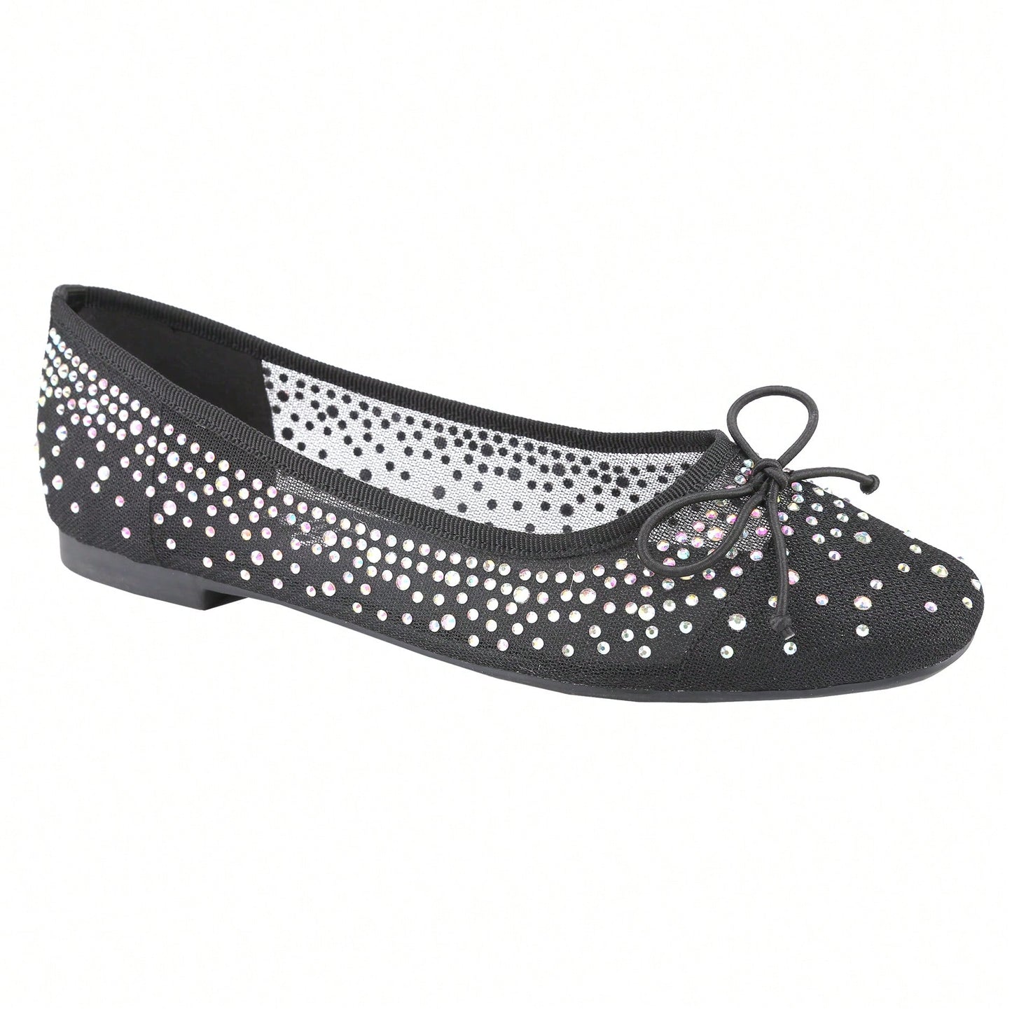 Women's Rhinestone Ballet Flats Square Toe Bow Slip On Mary Jane Coquette Aesthetic