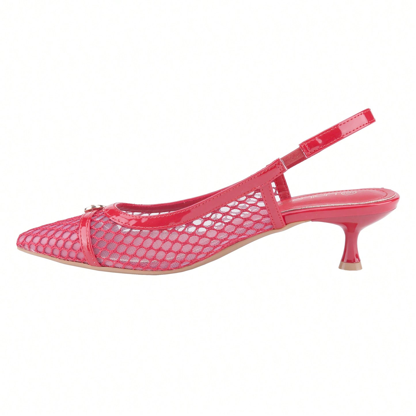 Women's Kitten Heels Slingbacks Point Toe With Pearl Buckle And Mesh Netting