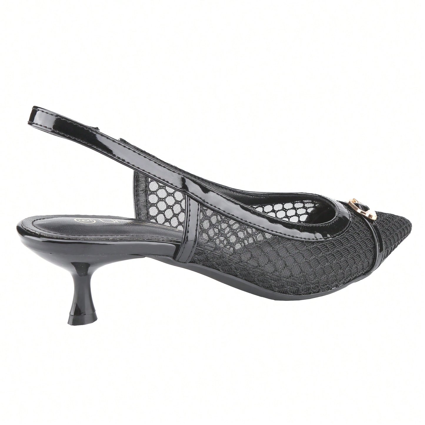 Women's Kitten Heels Slingbacks Point Toe With Pearl Buckle And Mesh Netting