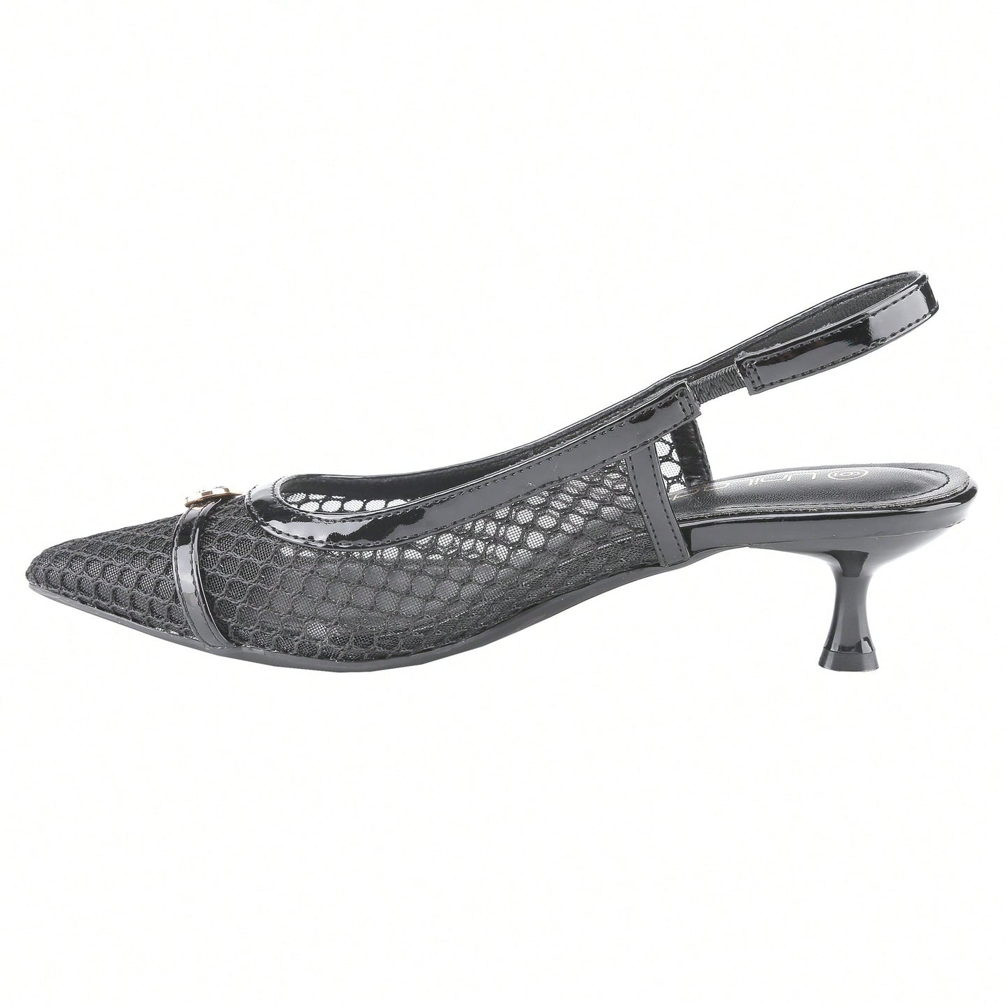 Women's Kitten Heels Slingbacks Point Toe With Pearl Buckle And Mesh Netting