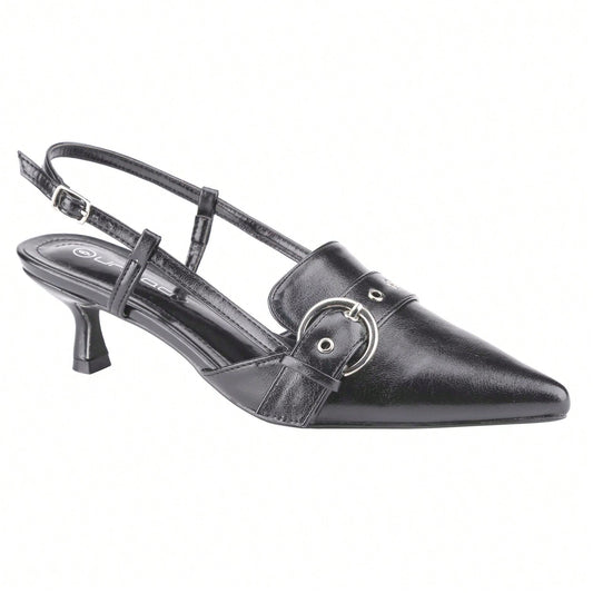 Women's Slingback Buckle Strap Upper Pointed Toe Kitten Heel