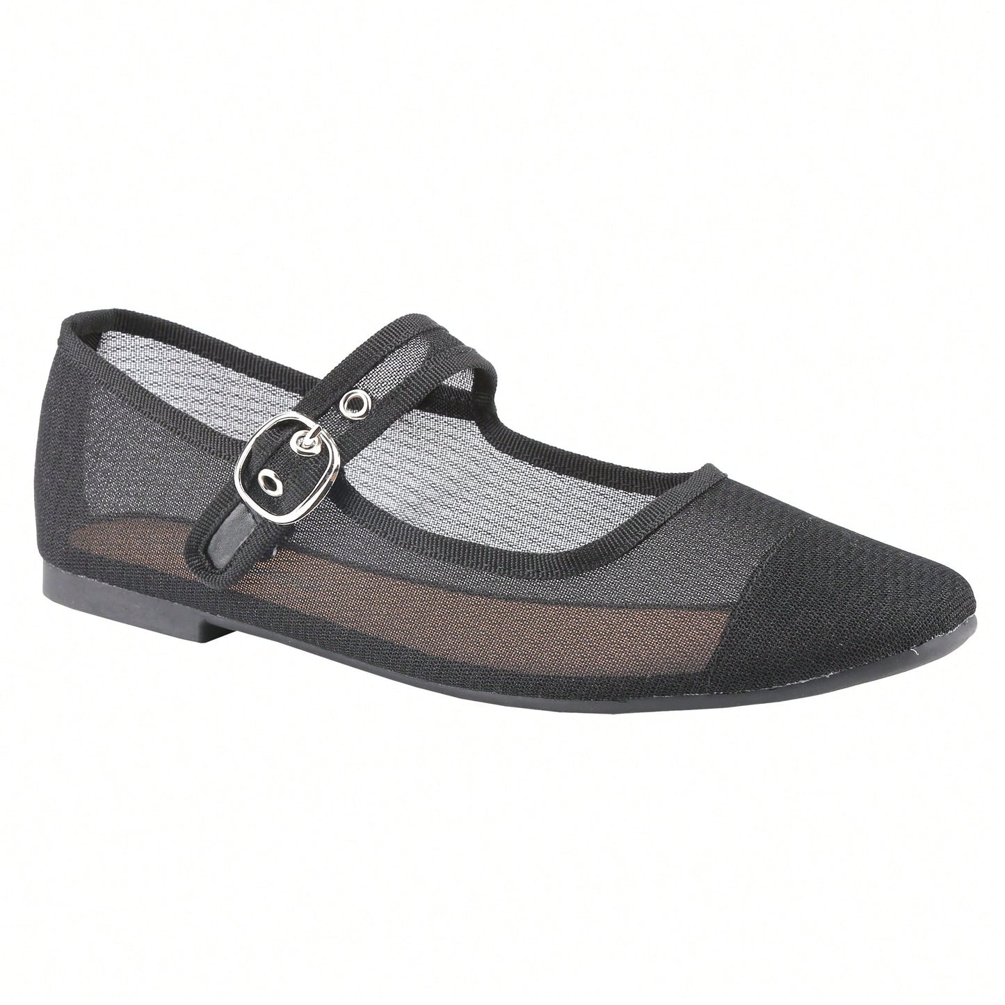 Women's Mesh Round Toe Mary Jane Flats Ballerina Adjustable Antique Brass Buckle Shoes