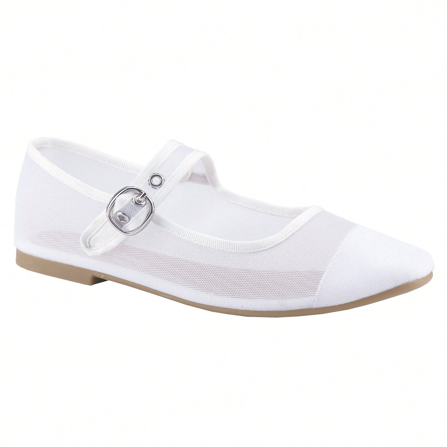 Women's Mesh Round Toe Mary Jane Flats Ballerina Adjustable Antique Brass Buckle Shoes