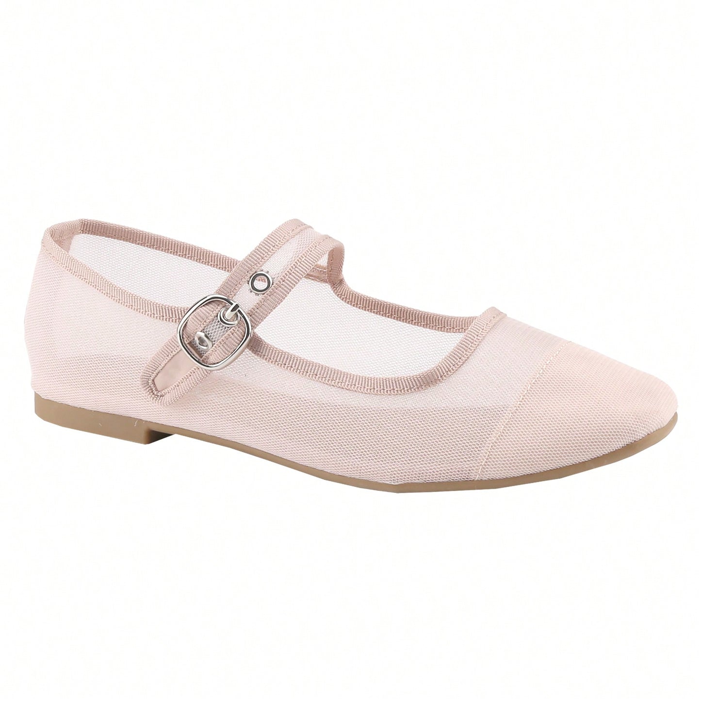 Women's Mesh Round Toe Mary Jane Flats Ballerina Adjustable Antique Brass Buckle Shoes