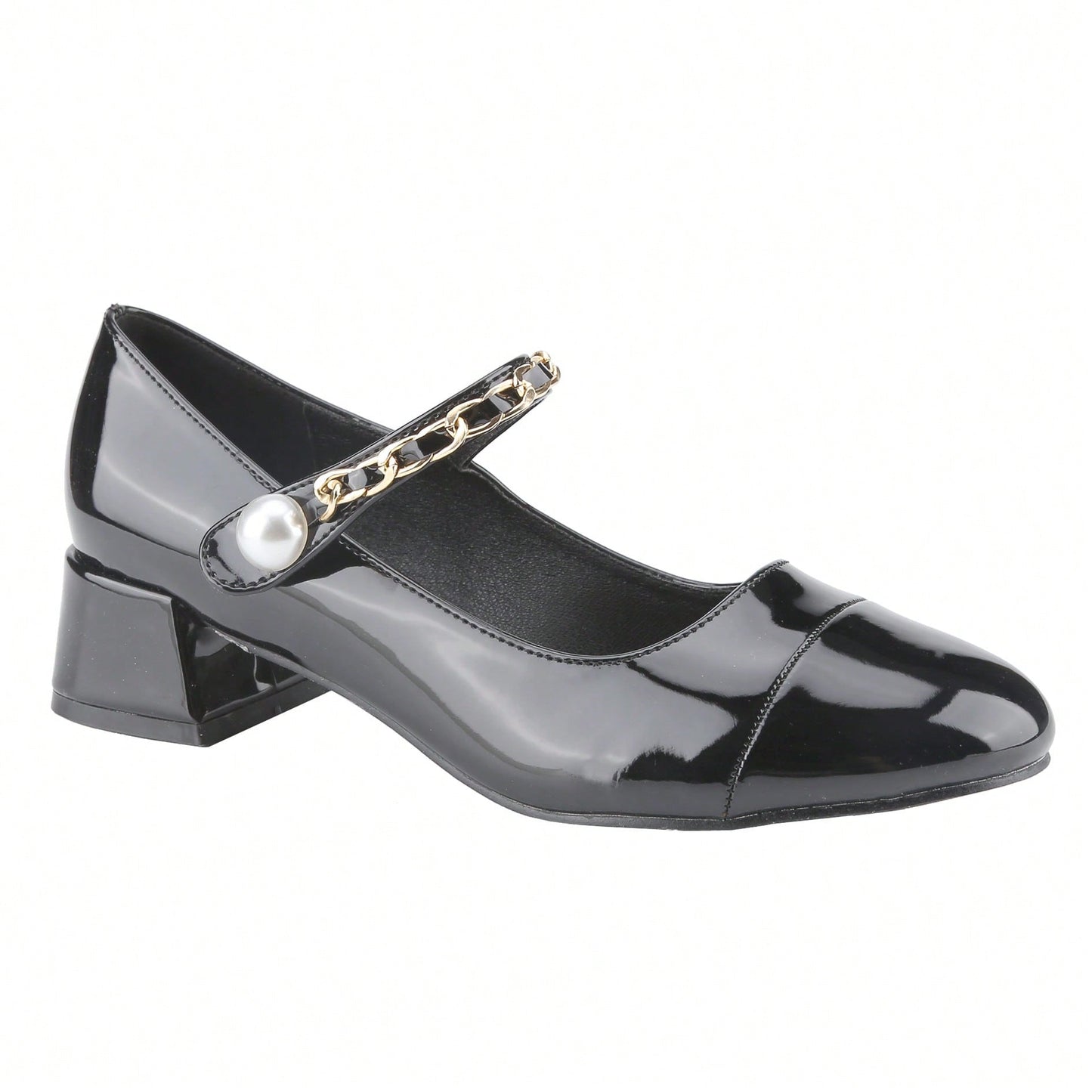 Women's Elegant Pearl-Chain Embellished French Mary Jane Pumps Patent High Heels